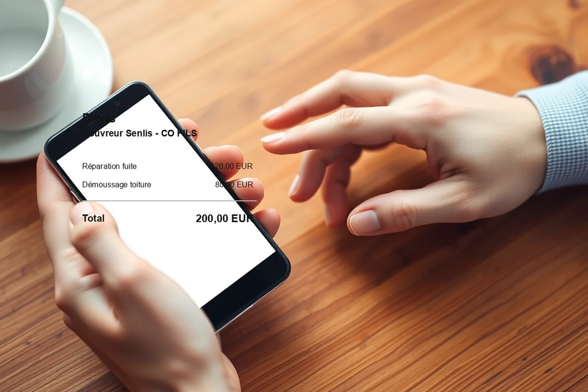Devis couvreur à Senlis détaillé et transparent affiché sur smartphone